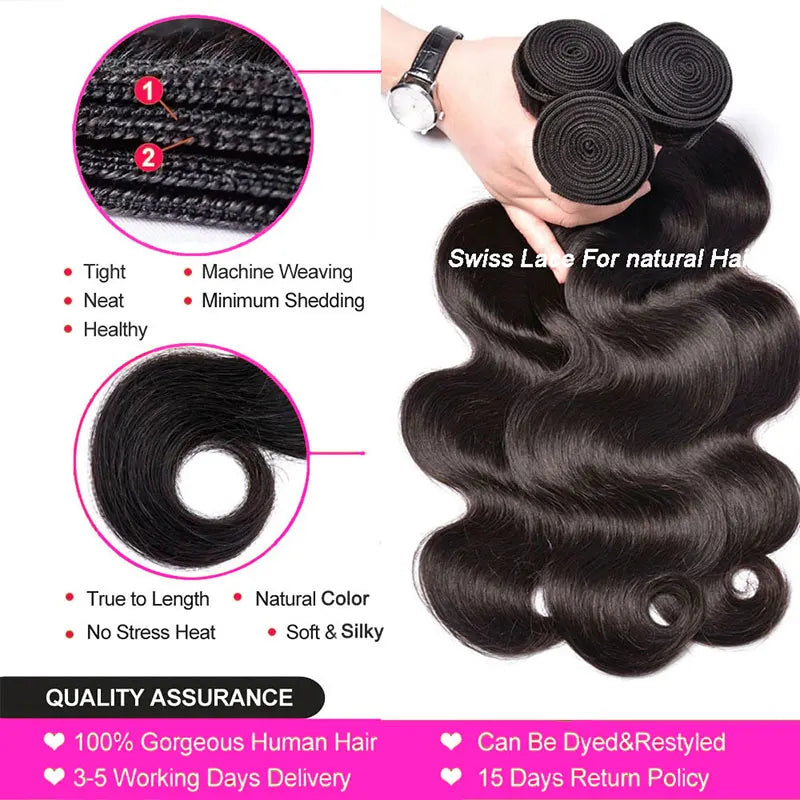 Body Wave 3 4 Bundles Human Hair Brazilian Weaving Natural Black Virgin Hair 30