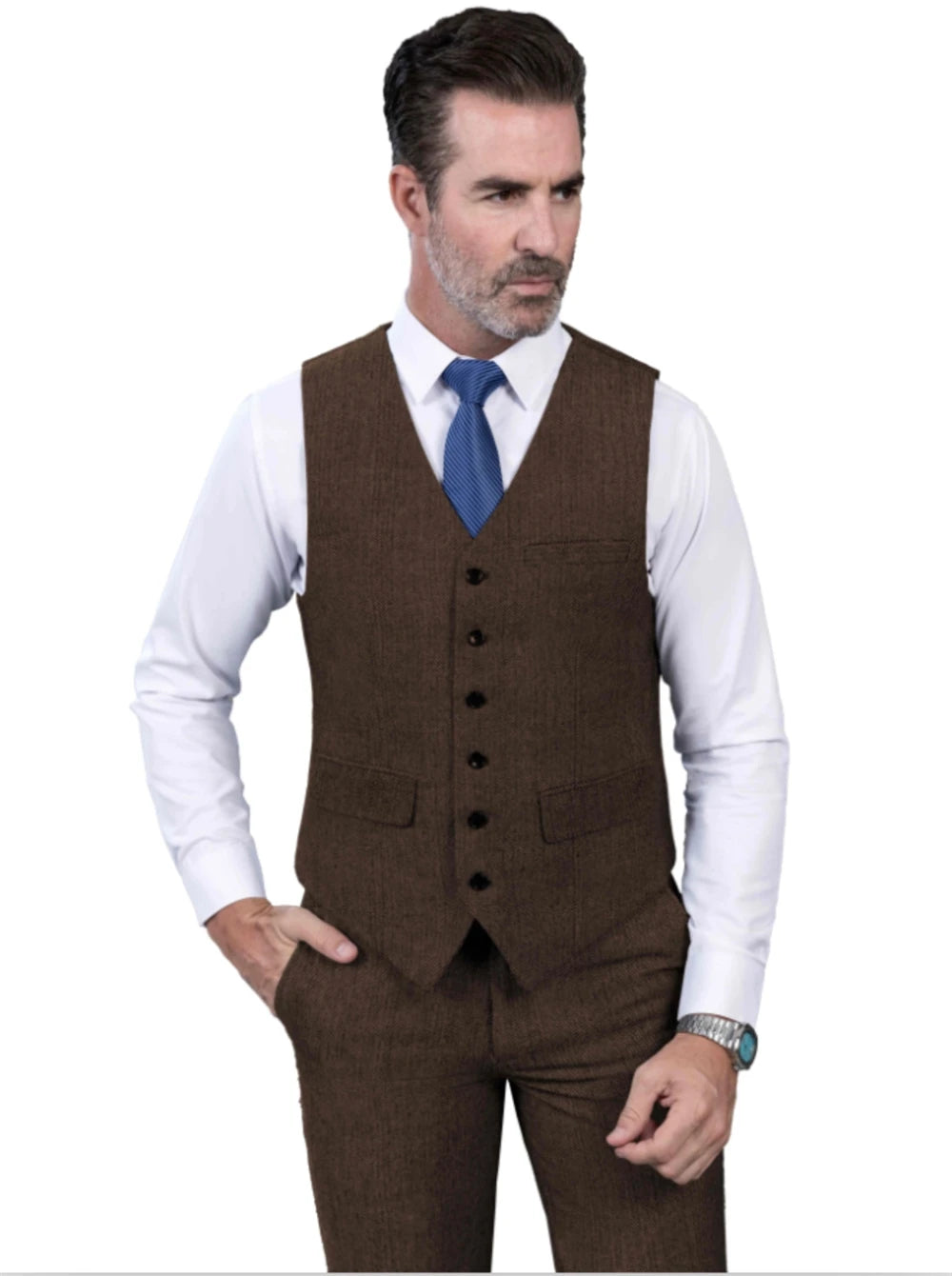 Elegant Men's Suit 3pcs Tweed Herringbone Wedding Suit Prom Tuxedos (Blazer+vest+Pants)