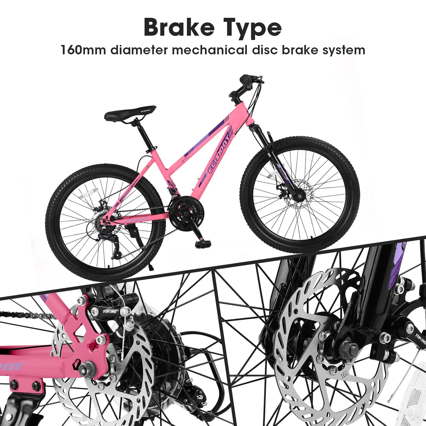 Mountain Bike 24 26 Inch Wheels, 21-Speed Disc Brake, Female Bicycles, 15" Steel Frame Front Fork Suspension