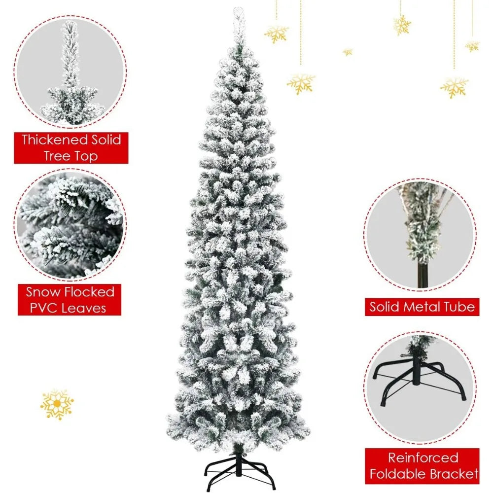 Snow Flocked Pencil Christmas Tree Artificial Xmas Tree for Indoor Outdoor