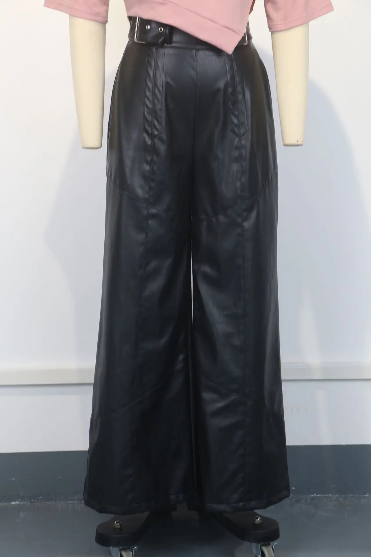 Casual Loose Leather Pants Women High Waist Wide Legs Solid Pocket Flare Pant Female 2025