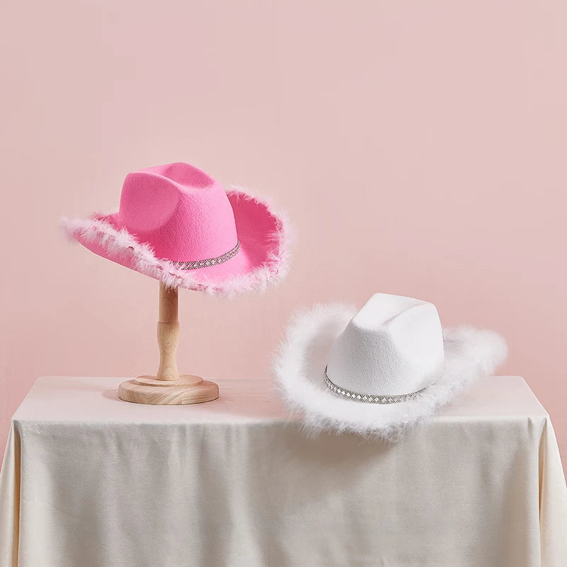 Women s Western Style Cowboy Hat with Feather Accents Wide Brim Sun Protection