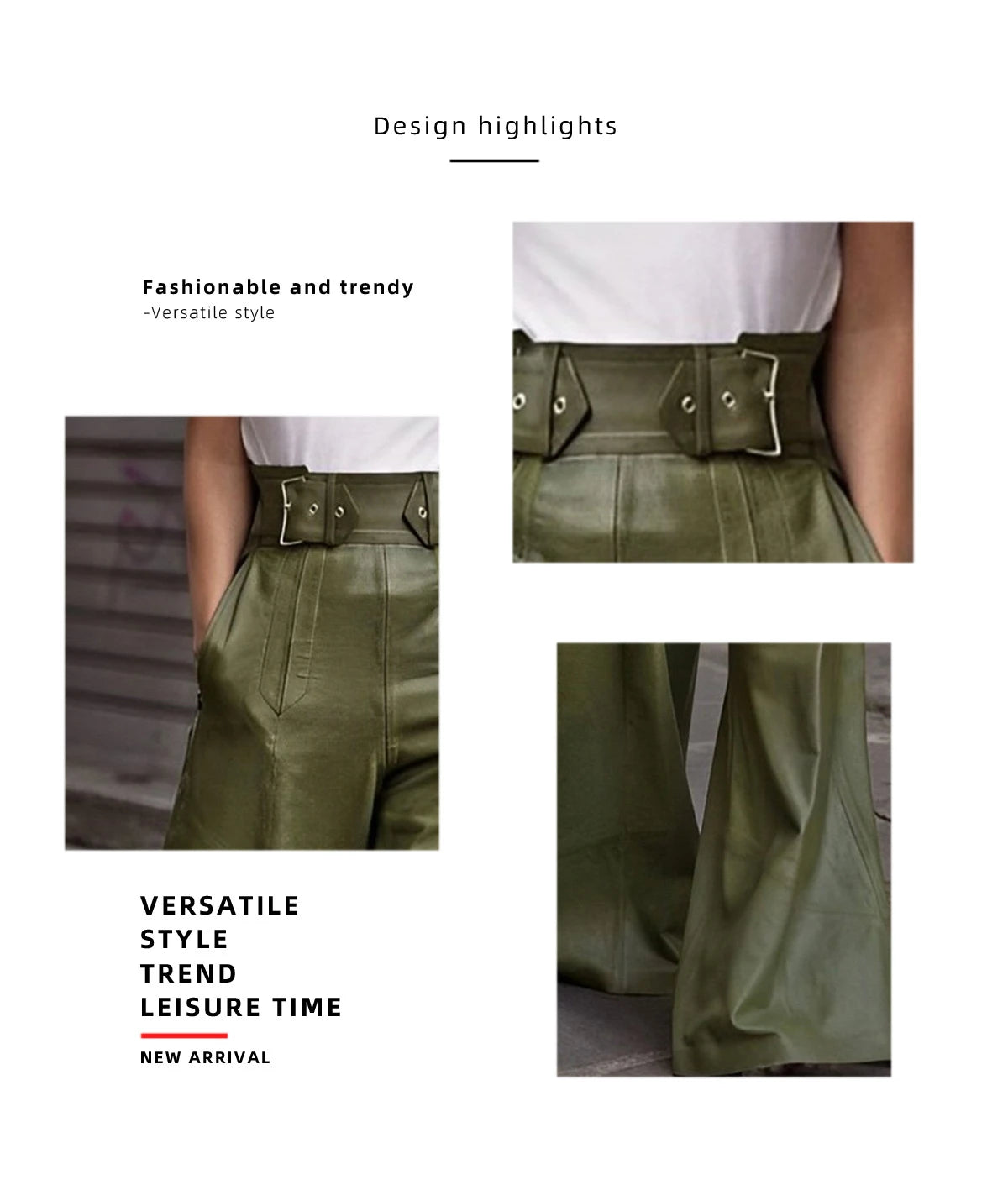 Casual Loose Leather Pants Women High Waist Wide Legs Solid Pocket Flare Pant Female 2025