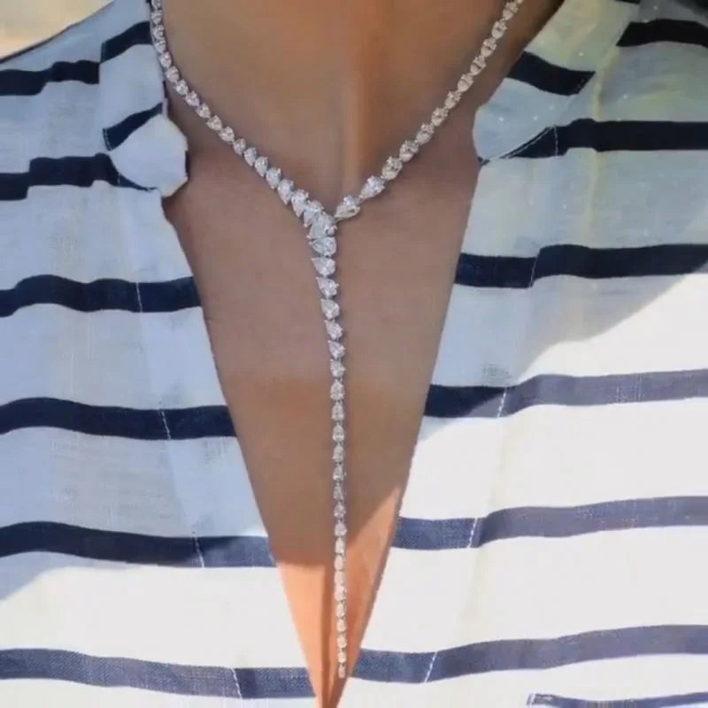 Water Drop Zircon Necklace Luxury Choker Jewelry Y Lariat Necklace Charm