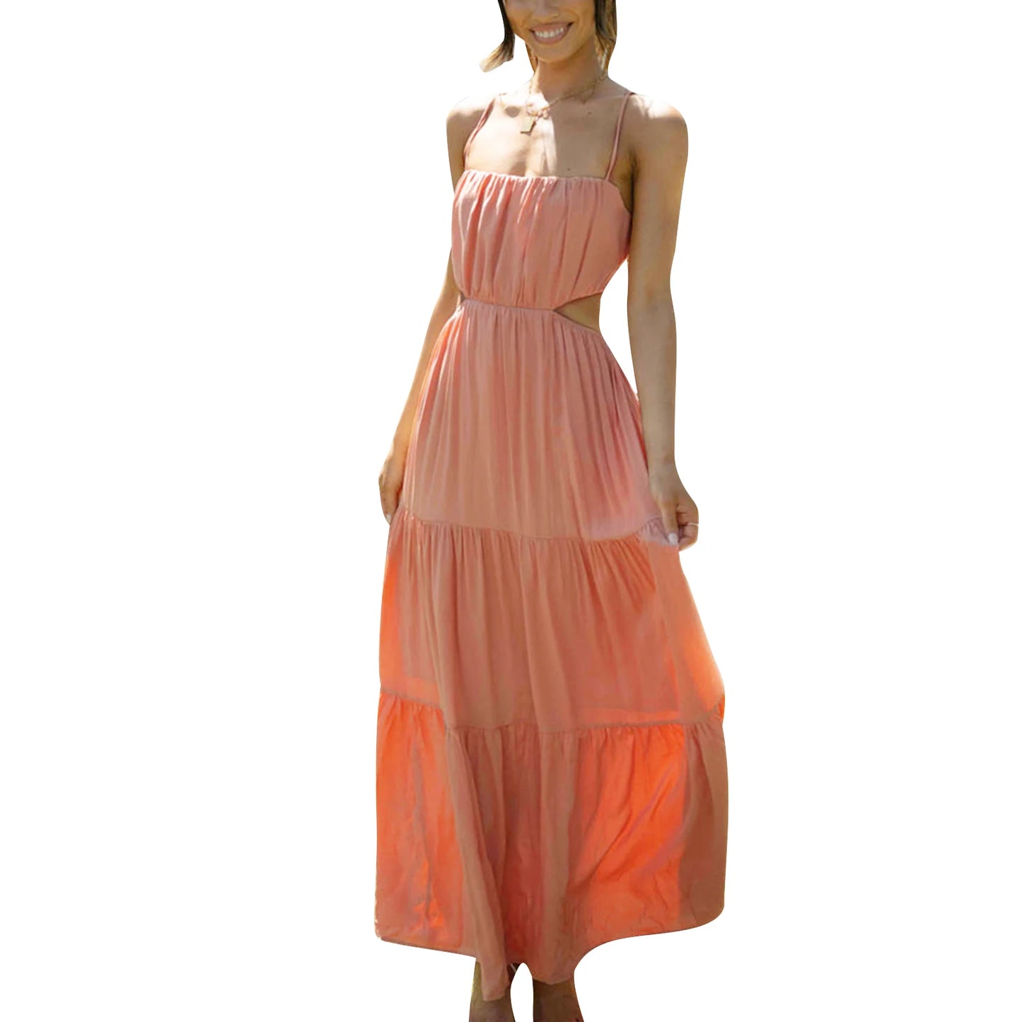 Elegant Sleeveless Maxi Dress with V-Neckline and Ruched Waist Detail for Women