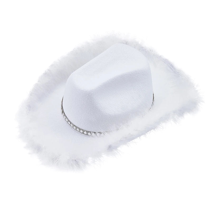 Women s Western Style Cowboy Hat with Feather Accents Wide Brim Sun Protection