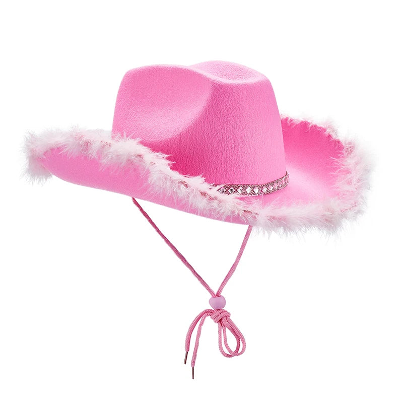 Women s Western Style Cowboy Hat with Feather Accents Wide Brim Sun Protection