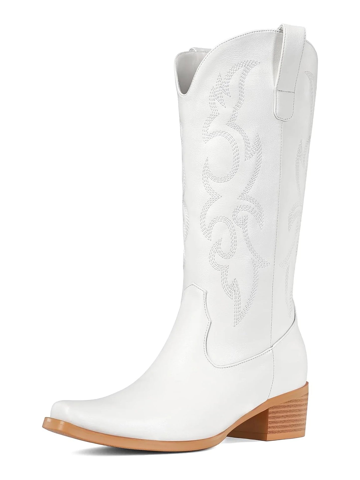 Embroidered Cowgirl Boots Western Mid Calf Fashion Chunky Heel Pointed Toe Country Boots