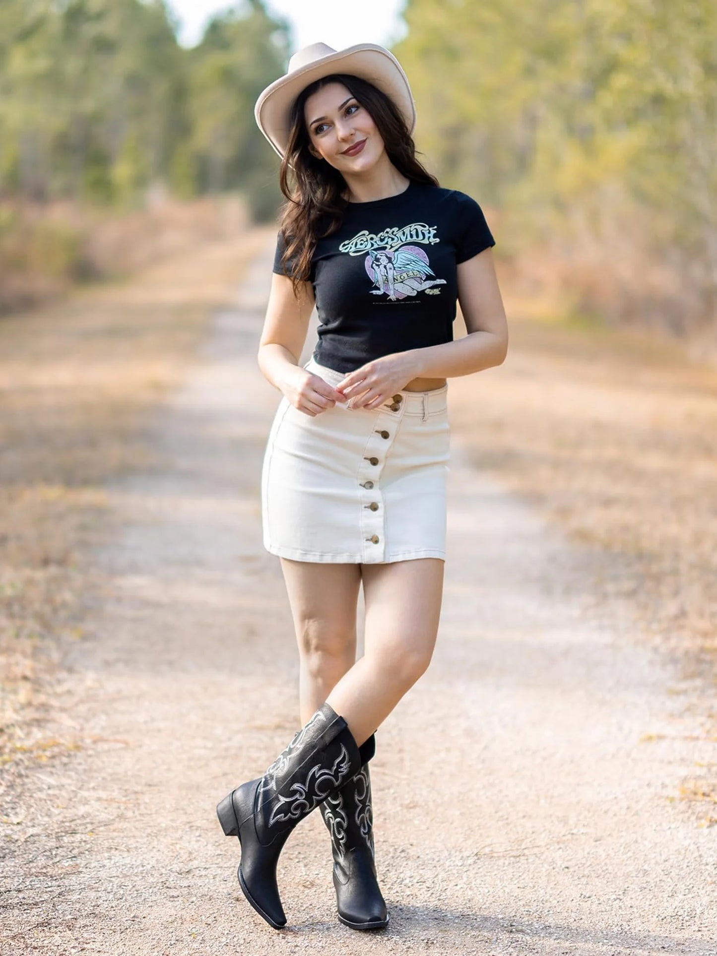 Black Cowboy Boots for Women - Embroidered Cowgirl Boots Western Mid Calf