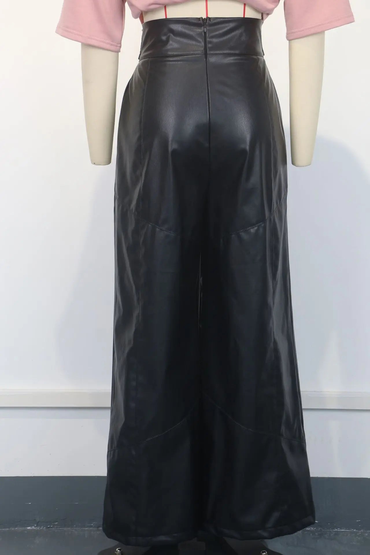 Casual Loose Leather Pants Women High Waist Wide Legs Solid Pocket Flare Pant Female 2025