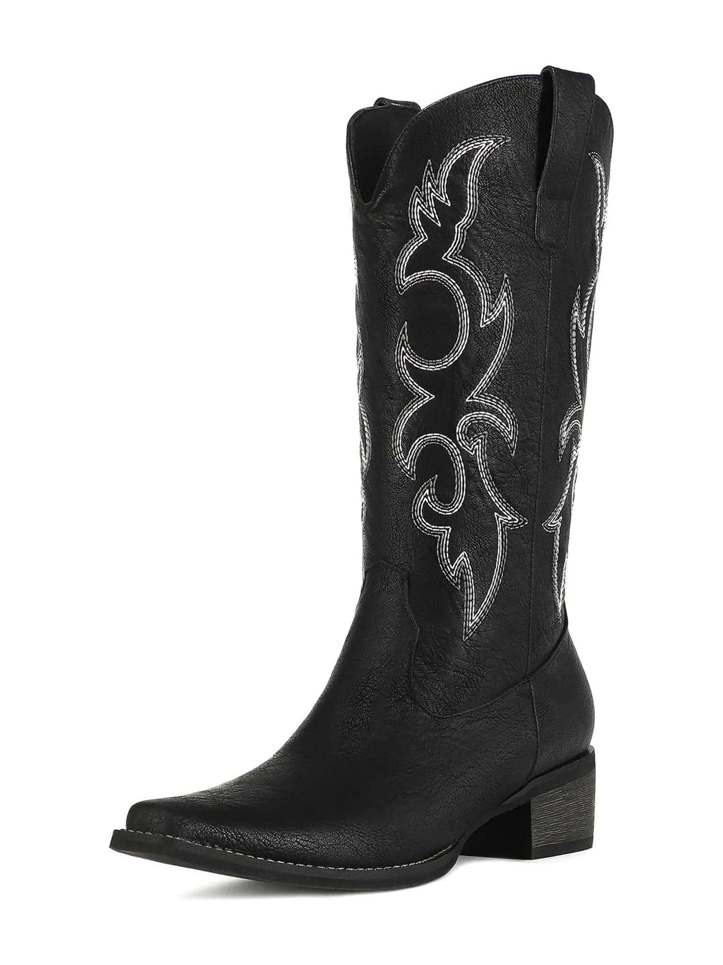 Black Cowboy Boots for Women - Embroidered Cowgirl Boots Western Mid Calf