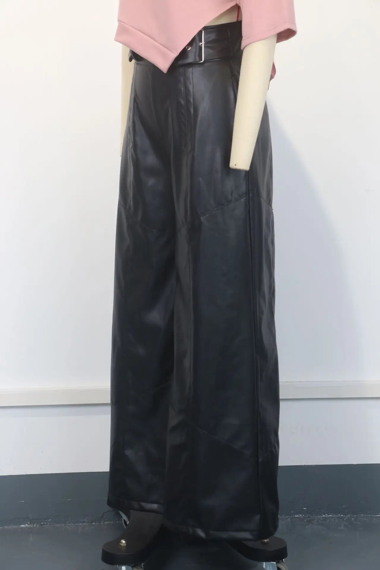 Casual Loose Leather Pants Women High Waist Wide Legs Solid Pocket Flare Pant Female 2025
