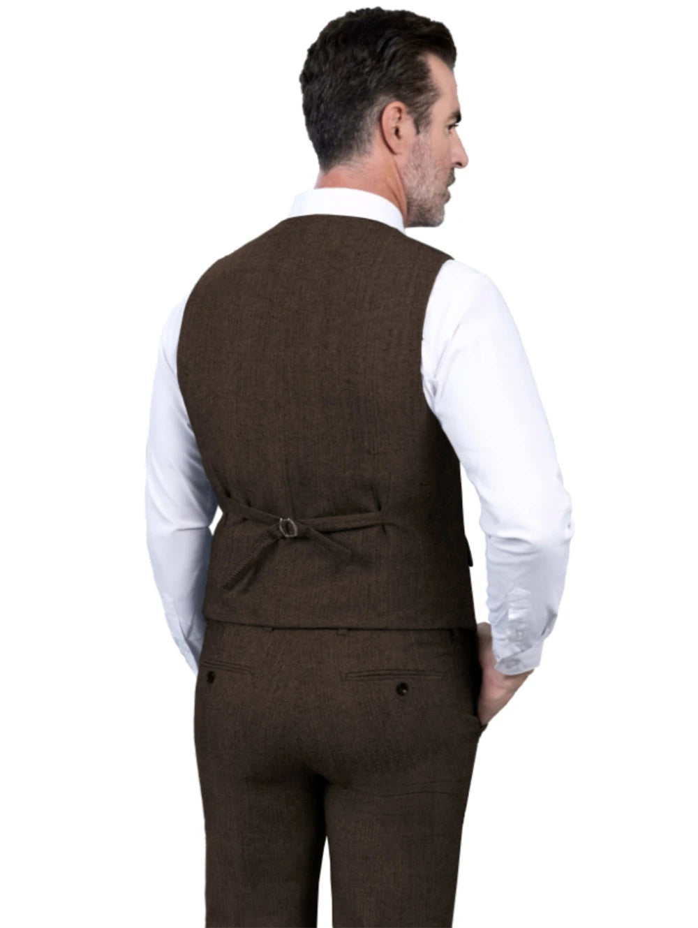 Elegant Men's Suit 3pcs Tweed Herringbone Wedding Suit Prom Tuxedos (Blazer+vest+Pants)