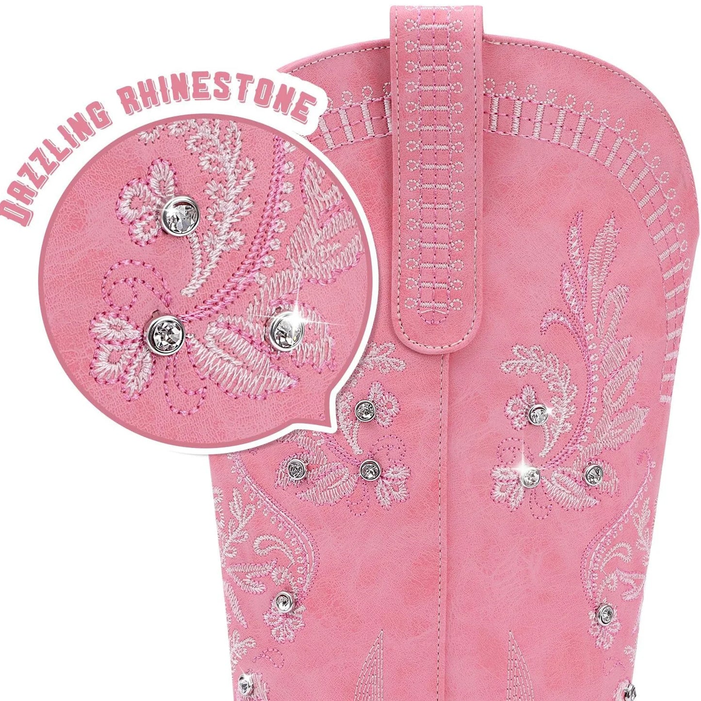 Wide Calf Knee High Western Cowgirl Boots, Sparkly Rhinestone Retro Country Boots