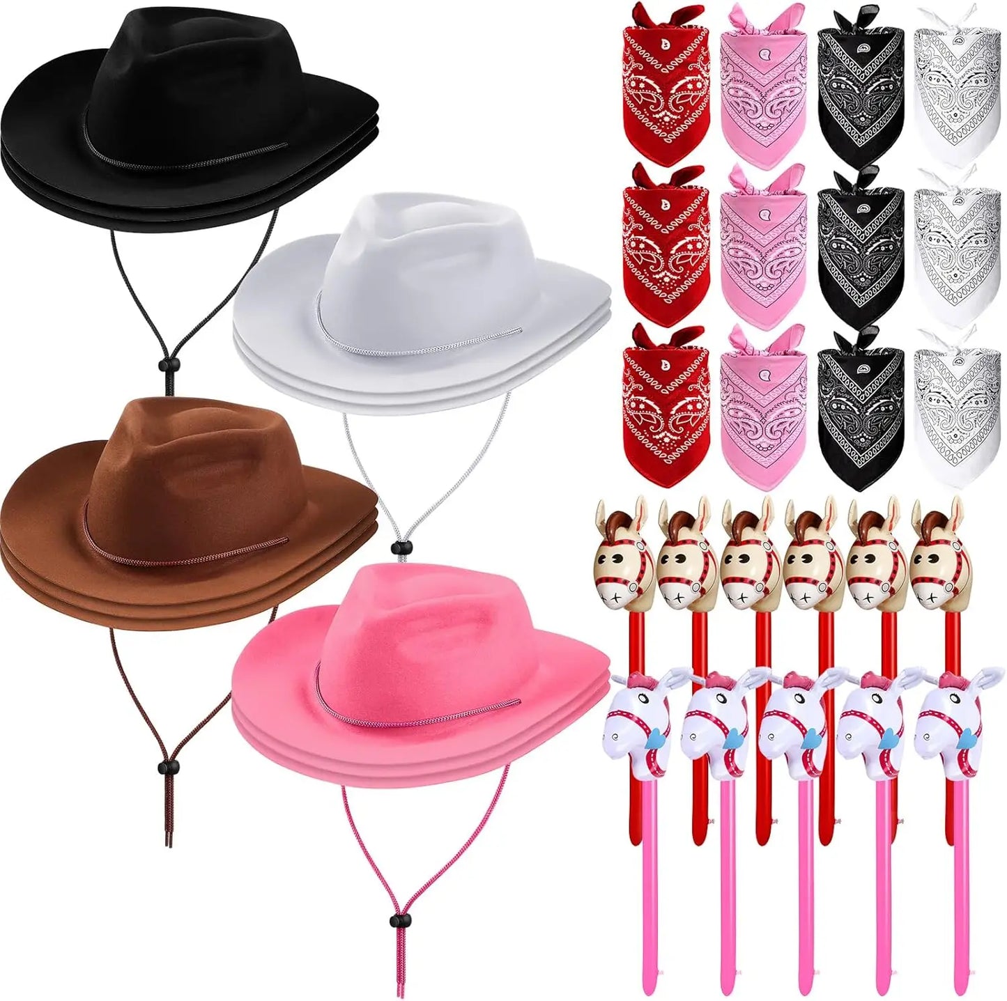 Xtinmee 36 Pcs Cowboy Party, Farm Cowboy Party Hats Paisley Bandanas Inflatable Stick Horses