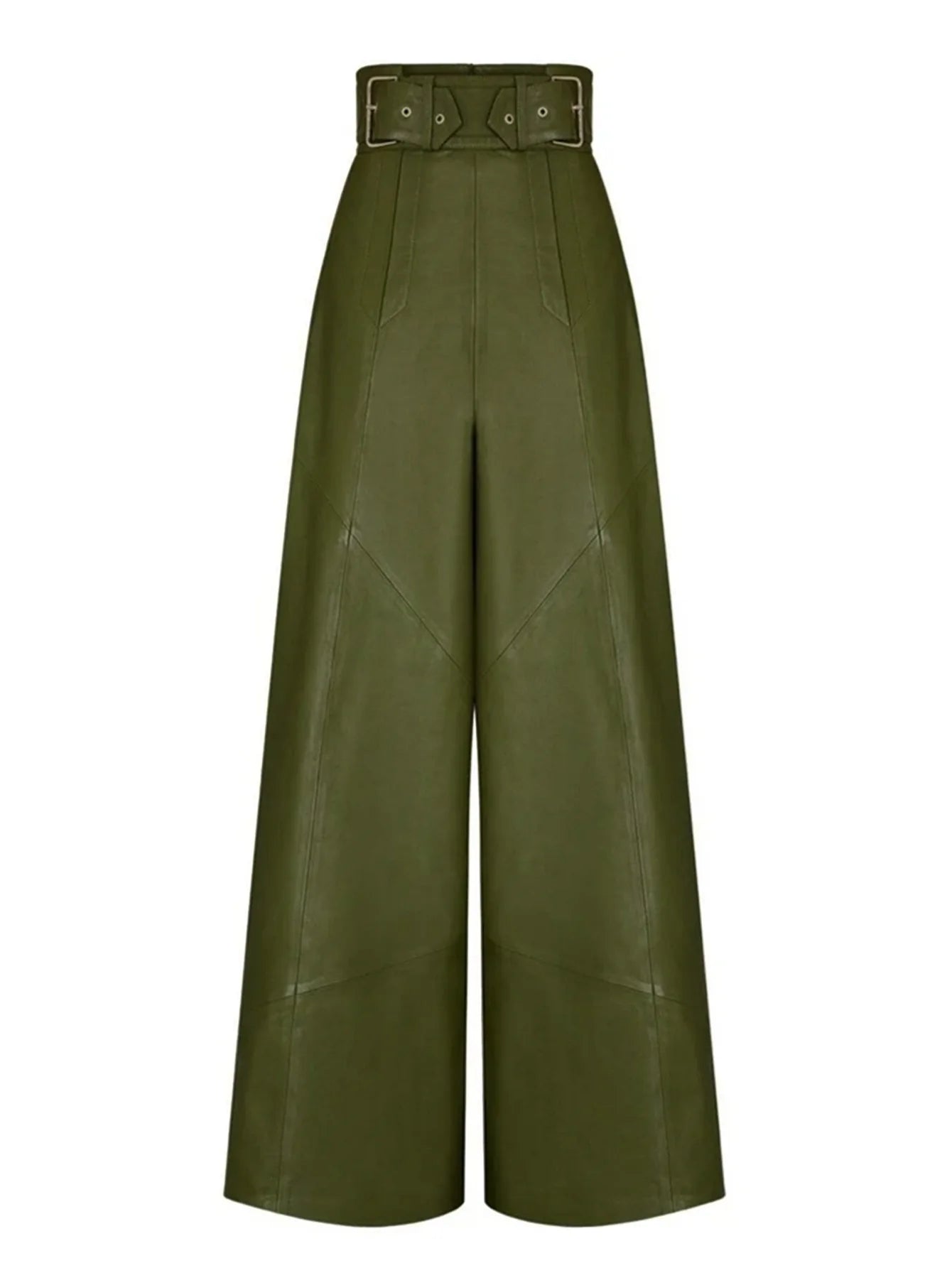 Casual Loose Leather Pants Women High Waist Wide Legs Solid Pocket Flare Pant Female 2025