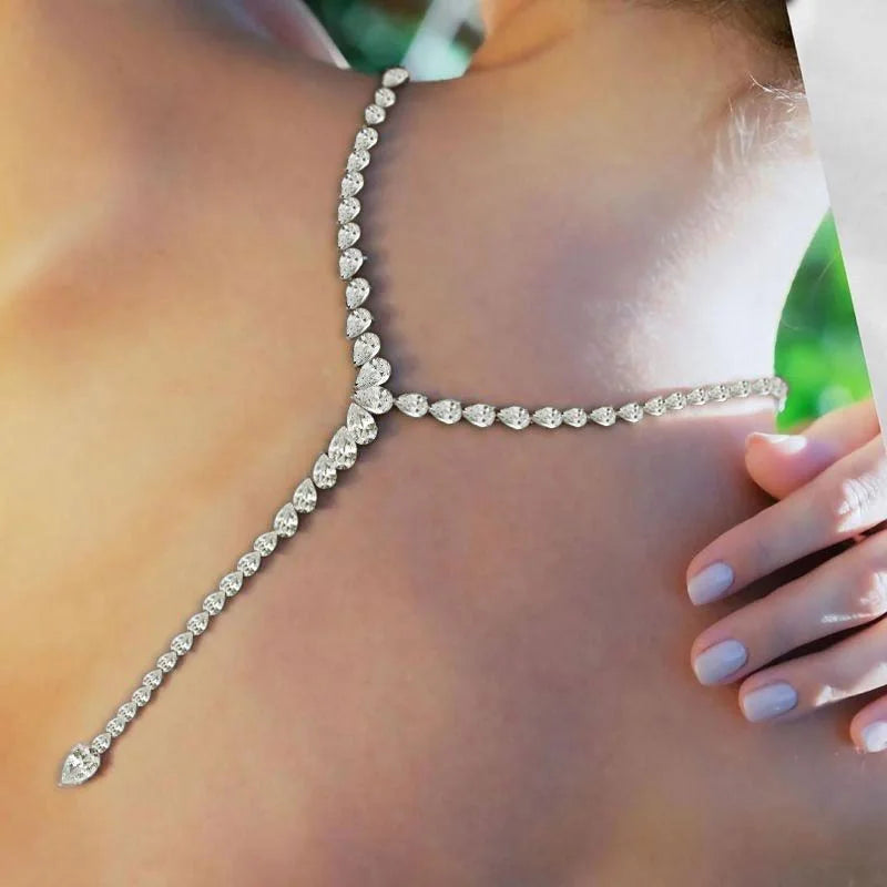 Water Drop Zircon Necklace Luxury Choker Jewelry Y Lariat Necklace Charm