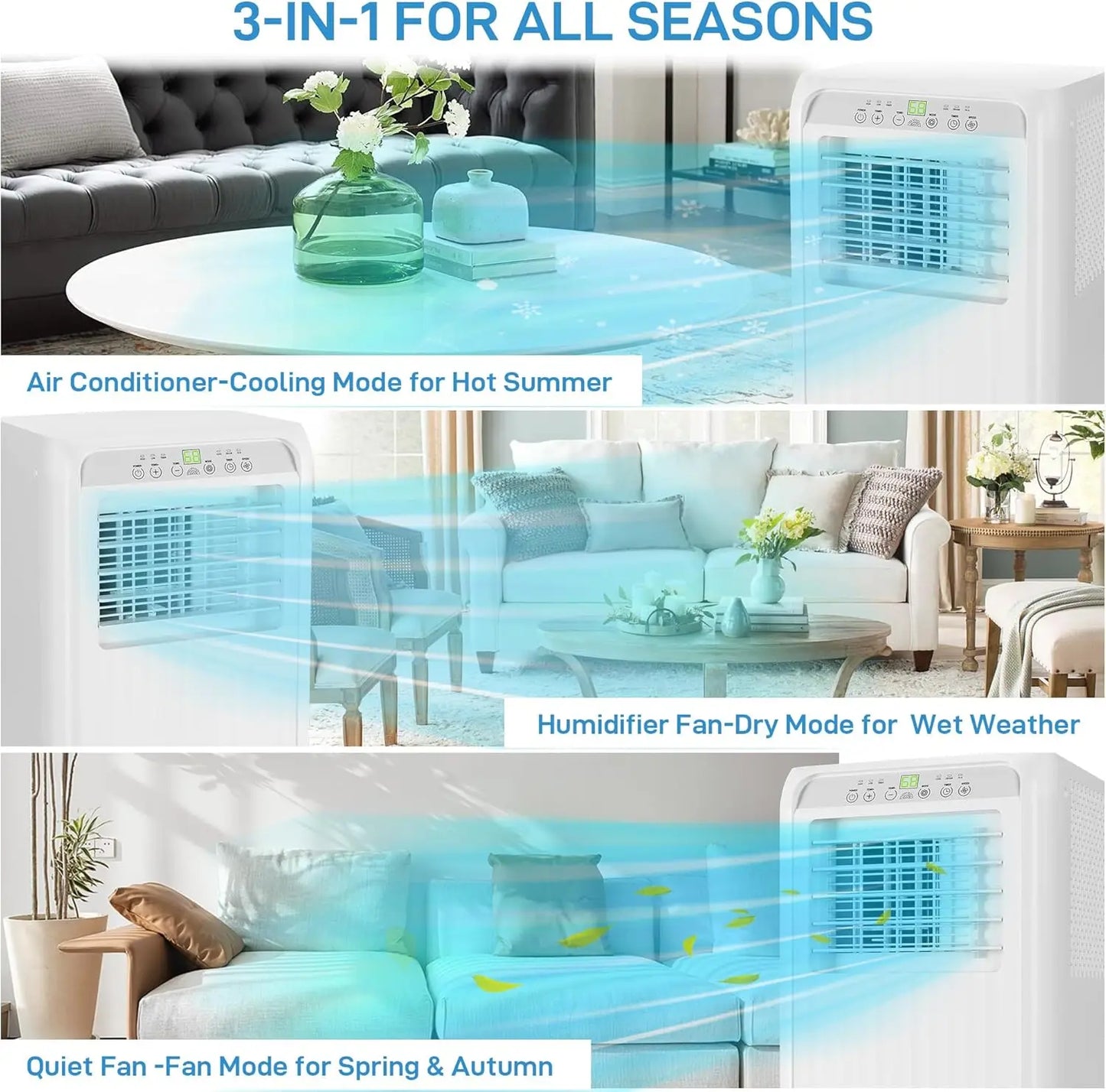 8000 Btu Portable Air Conditioners, 3-in-1 Portable AC, Dehumidifier, and Fan Mode, AC Unit