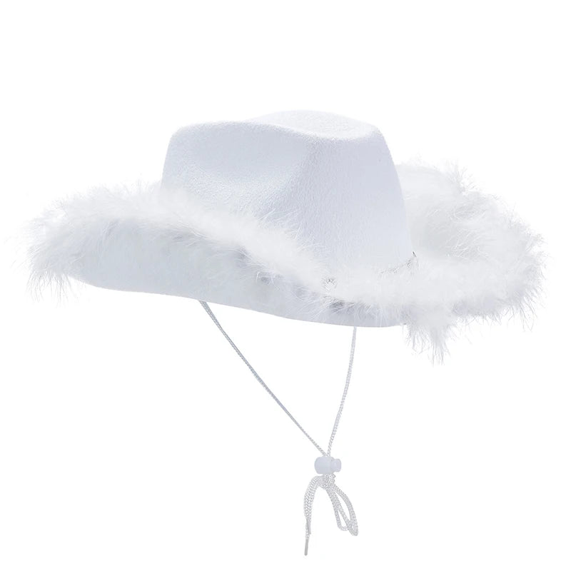Women s Western Style Cowboy Hat with Feather Accents Wide Brim Sun Protection