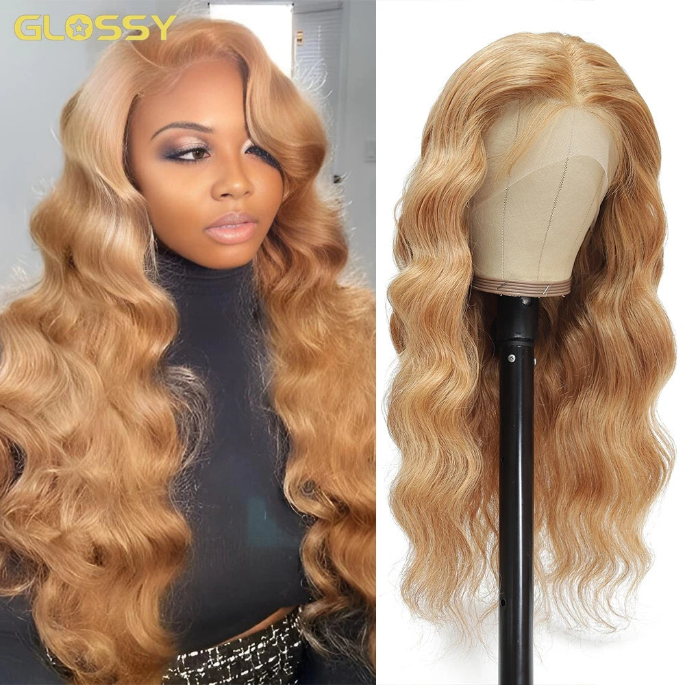 30 Inch Honey Blond Body Wave 13x6 Hd Transparent Lace Frontal Wig Glueless Brazilian