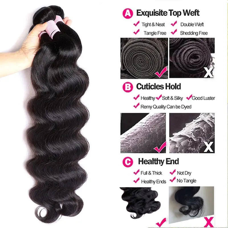 Body Wave 3  4 Bundles Human Hair Brazilian Weaving Natural Black Virgin Hair 30