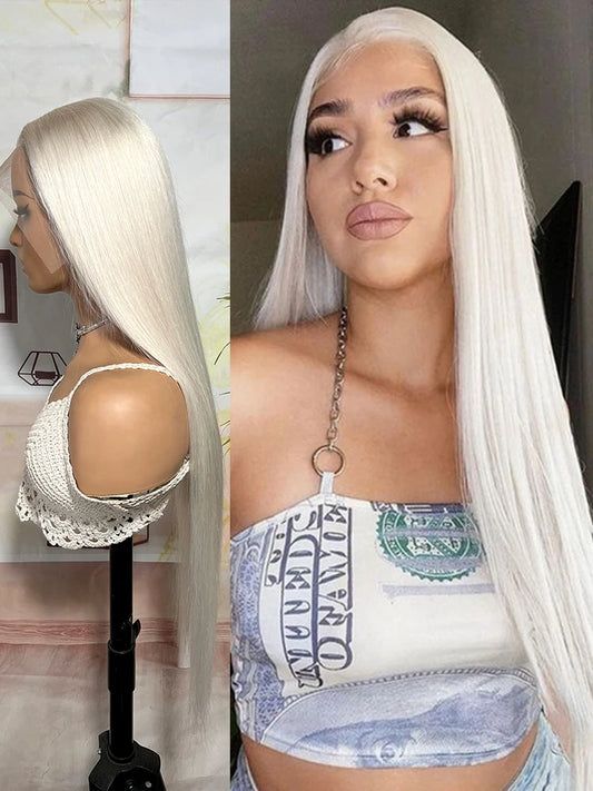 White Grey Straight Lace Front Wigs Human Hair Accessories For Women 13x4 Transparent