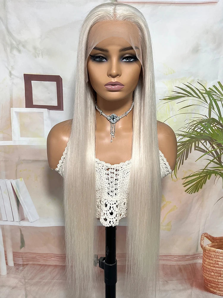 White Grey Straight Lace Front Wigs Human Hair Accessories For Women 13x4 Transparent