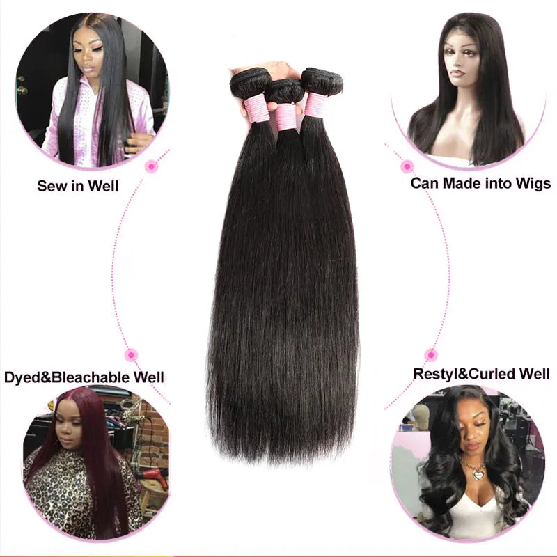 12A Straight Human Hair 3 4 Bundles 30 Inch Straight Bundles Brazilian Weaving