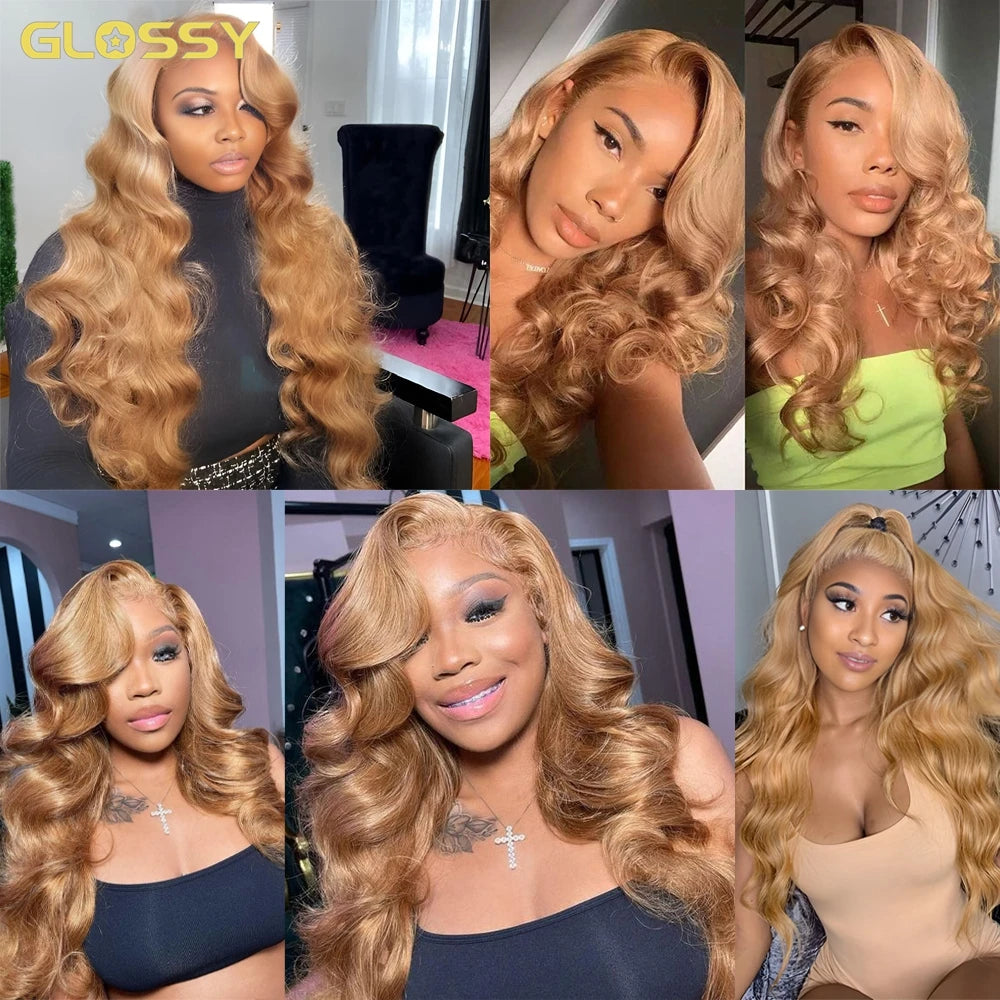 30 Inch Honey Blond Body Wave 13x6 Hd Transparent Lace Frontal Wig Glueless Brazilian