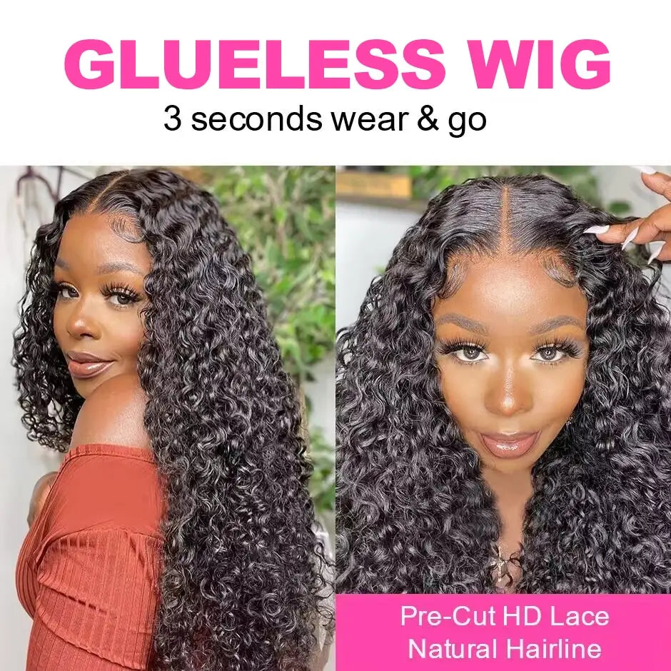 Deep Wave Glueless Wig Human Hair  PrePlucked Precut 13x6 Hd Frontal Curly Lace Front