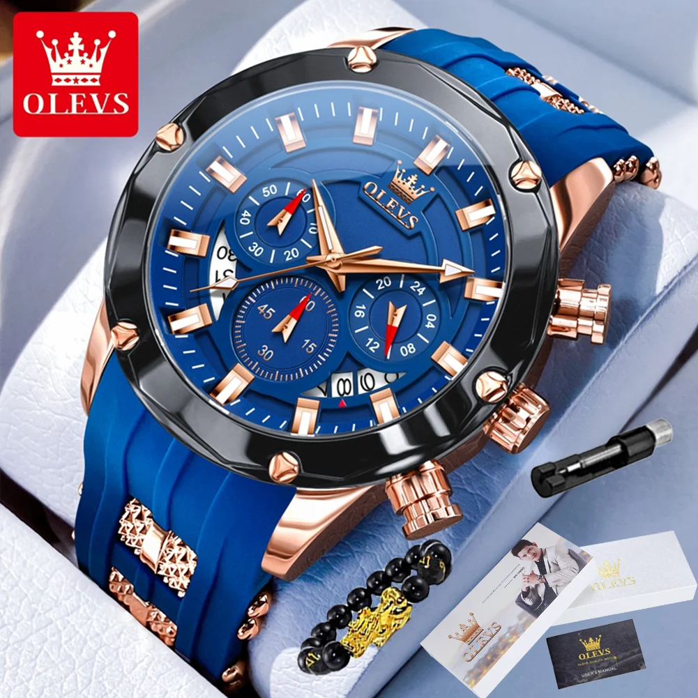 Men's Watch Waterproof Silicone Strap Luxury Multifunctional Chronograph Sports Quartz