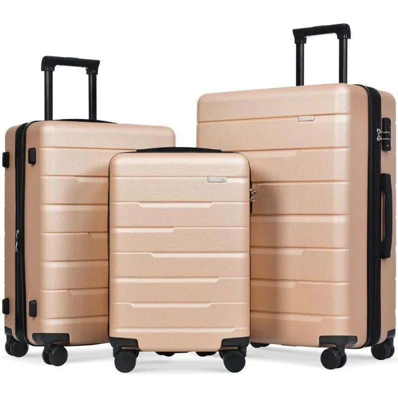 3 Piece Expandable ABS Hardshell Luggage Sets Spinner Wheel Suitcase TSA Lock Suit Case