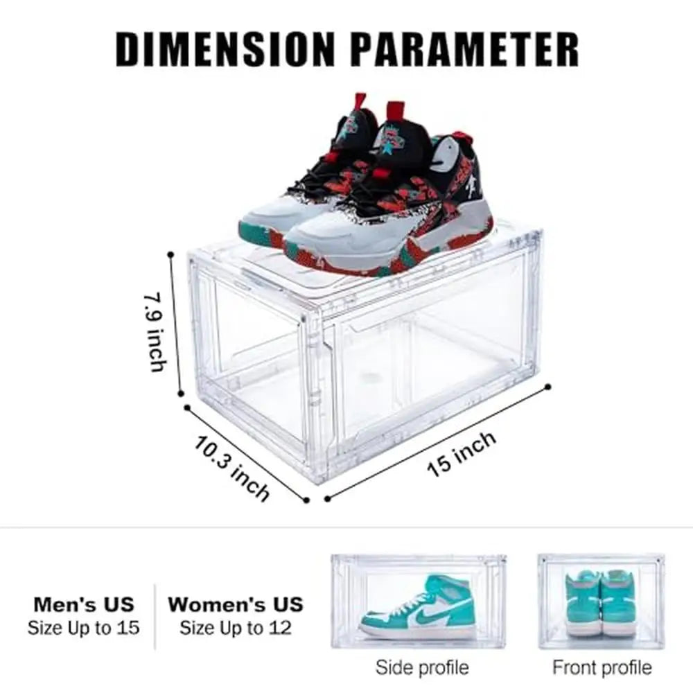 Clear Drop Front Sneaker Box 12 Pack Stackable Acrylic Shoe Containers Display Case