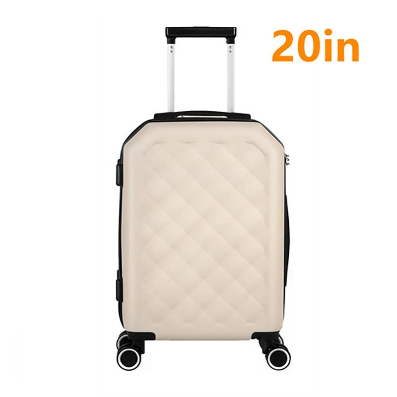 ABS Hand Carry on Luggage TSA Travel Wheel Suitcase Beige Color Femal for Family Trip