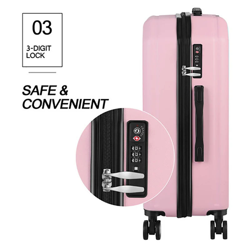 TSA Travel Suitcase Matt Powder Color 3-piece Set Carry Luggage Gilr Pink Valise Voyage Enfant Bag