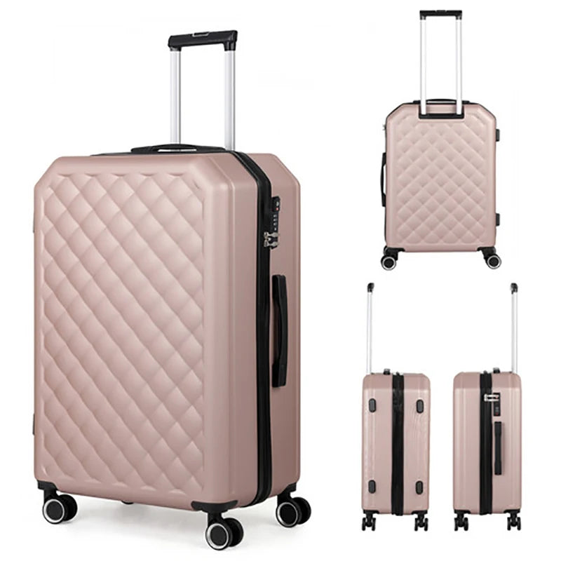 ABS Hand Carry on Luggage TSA Travel Wheel Suitcase Beige Color Femal for Family Trip