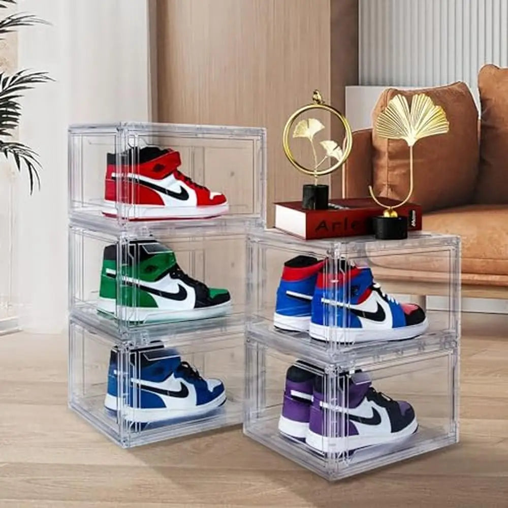 Clear Drop Front Sneaker Box 12 Pack Stackable Acrylic Shoe Containers Display Case