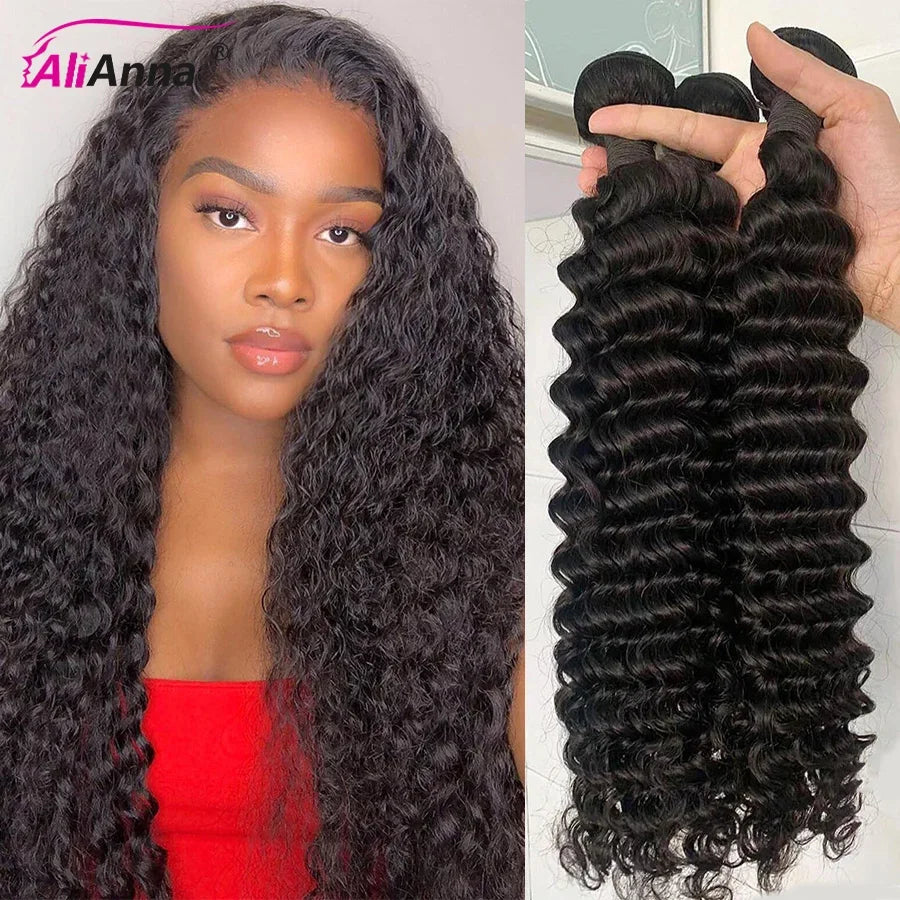 Deep Wave Bundles Human Hair Extensions Real Human Hair Brazilian