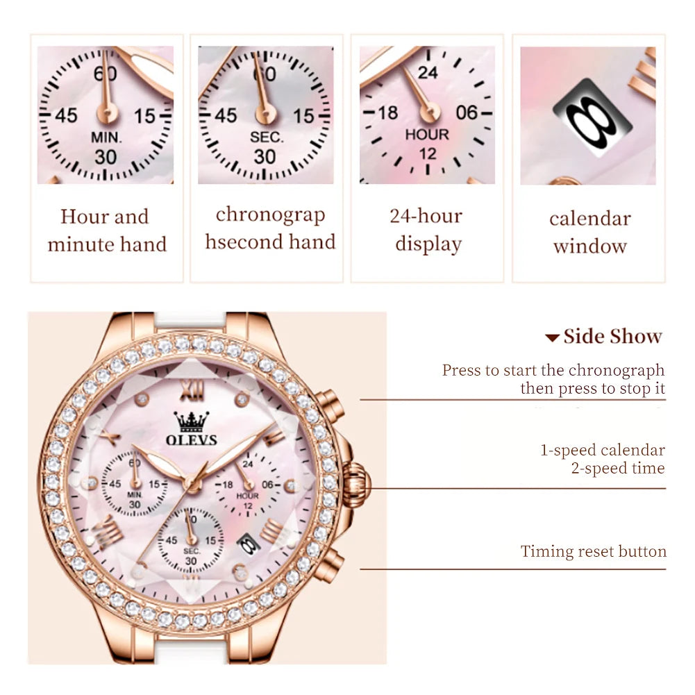 Luxury Diamond Quartz Watch for Women Rhombus Mirror Chronograph Waterproof Woman Watch