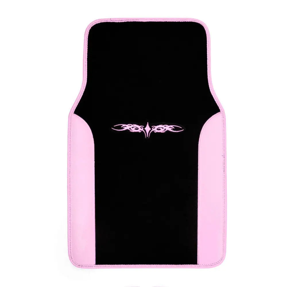 Car Floor Mats Carpet Tattoo Design 2 Tone Color Liner 4 Piece Pink Black