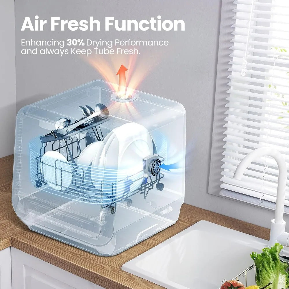 Portable Mini Dishwasher Countertop, 5L Built-in Water Tank, 6 Programs, Air-Dry Function