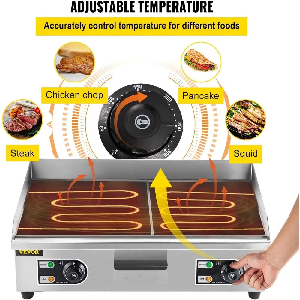 Electric 29" Commercial Electric Griddle, Flat Top, Stainless Steel, Temperature Control