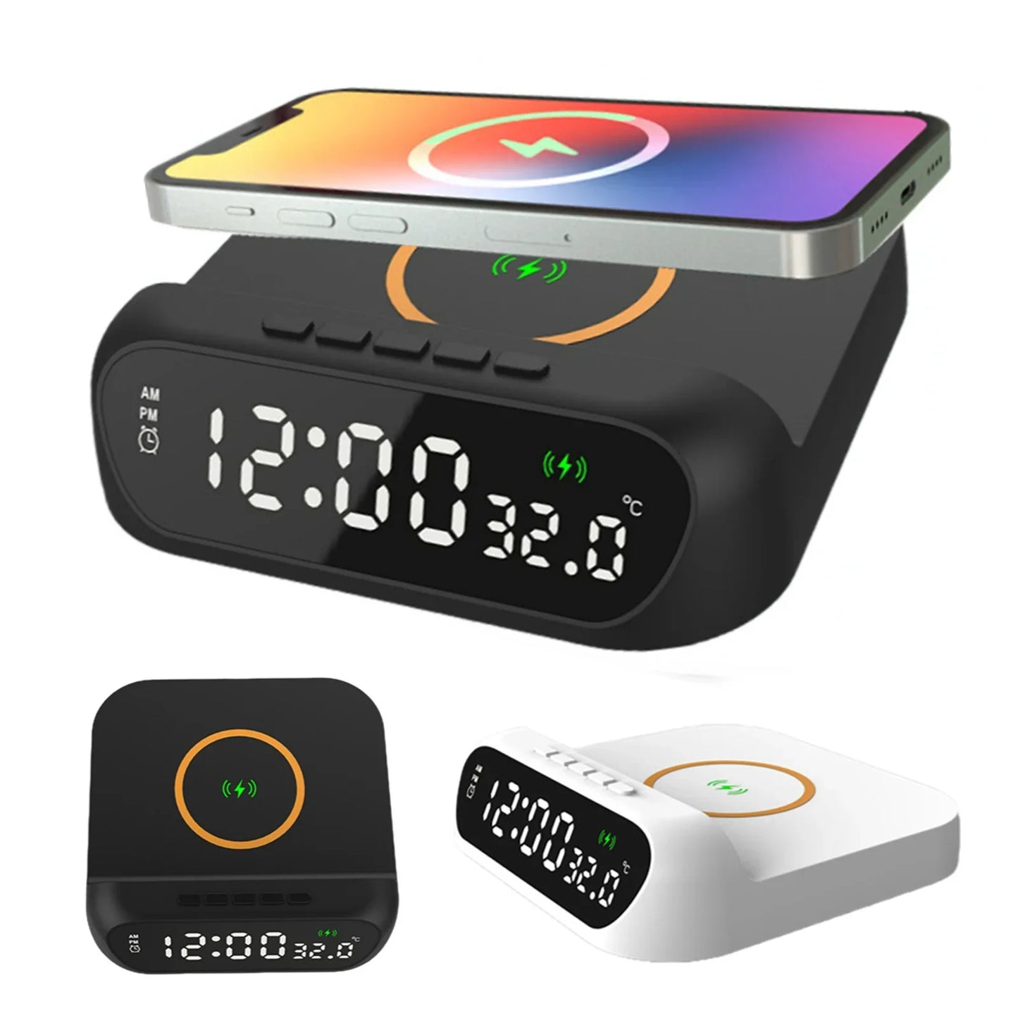 15W Wireless Charger Charging Station with LCD Digital Alarm Clock Thermometer