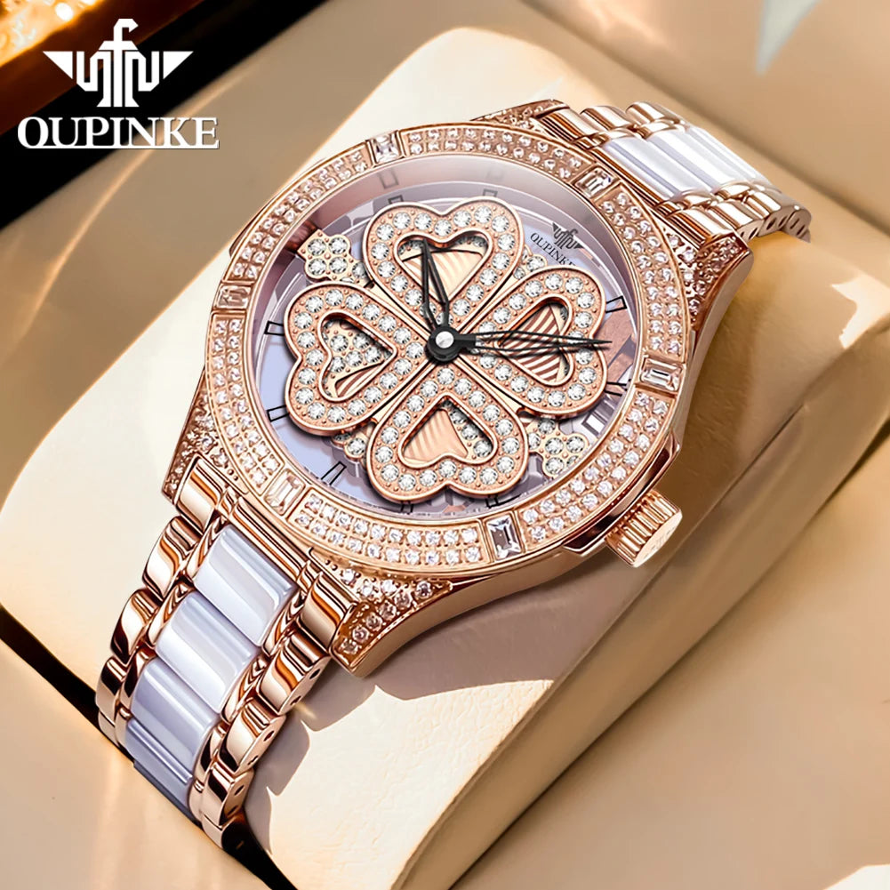 Women's Elegant Original Swiss Quartz Wrist Watch  Sapphire Mirror Diamond Dial Trend