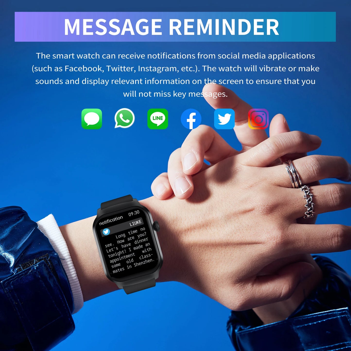 Smart Watch, Bluetooth Call Answer/Dialer, Incoming Call Reminder & Reject, SMS Reminder