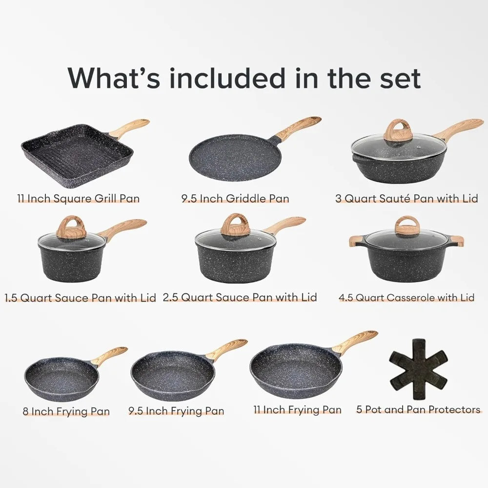 Cast Iron Cookware Pots and Pans Set Nonstick 23pcs Home Appliance Induction Cooking Set