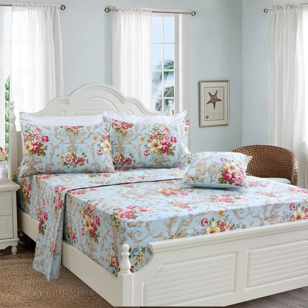 Floral Bedding Elegant Peony Sheets Set Collections 800 Thread  Deep Pocket,4 Piece-Queen Size