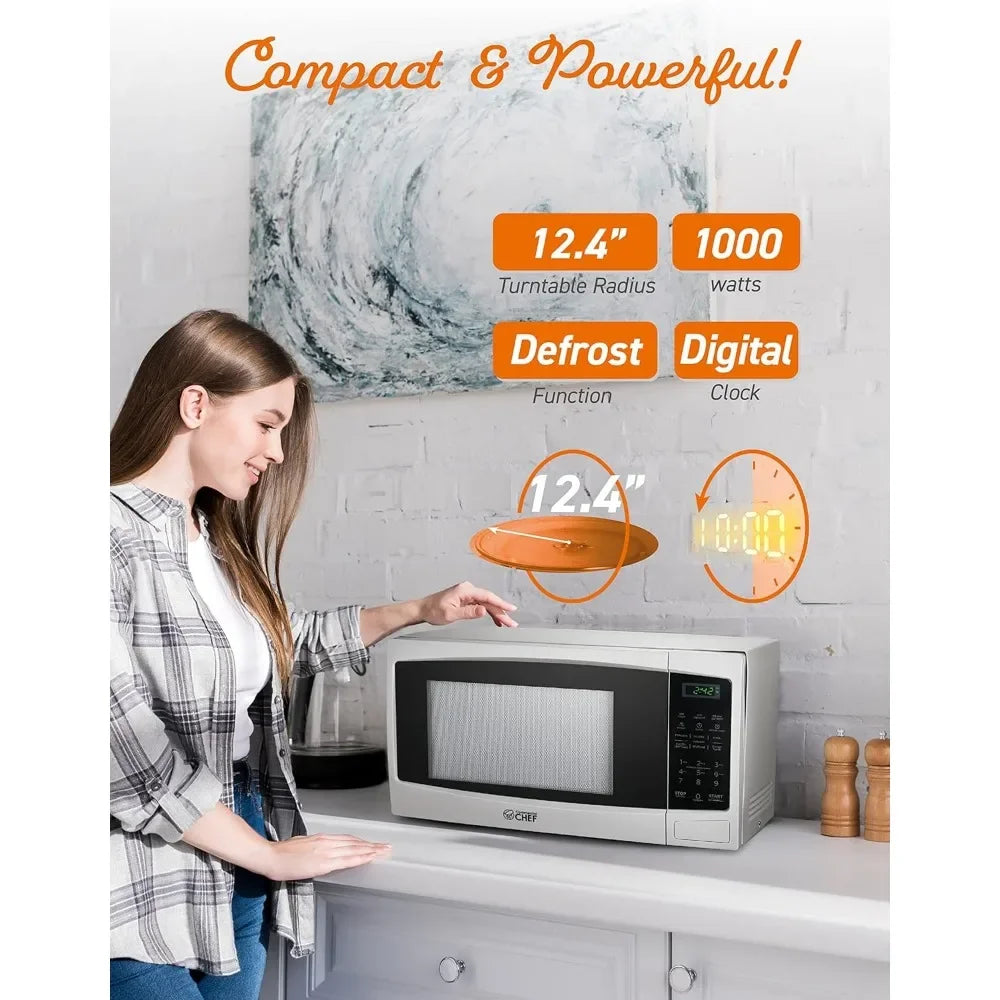 Microwave with 10 Power Levels, with Push Button Door Lock Turntable and Digital Controls