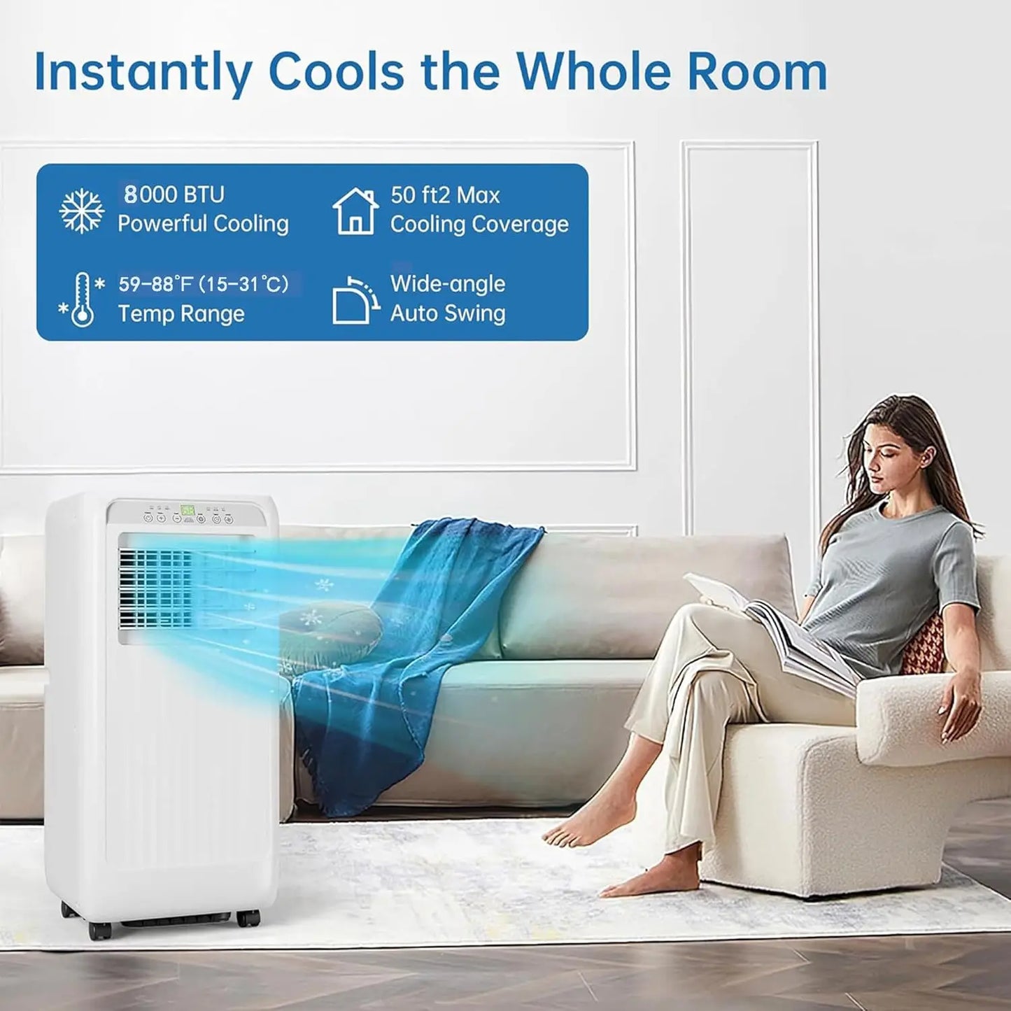 8000 Btu Portable Air Conditioners, 3-in-1 Portable AC, Dehumidifier, and Fan Mode, AC Unit