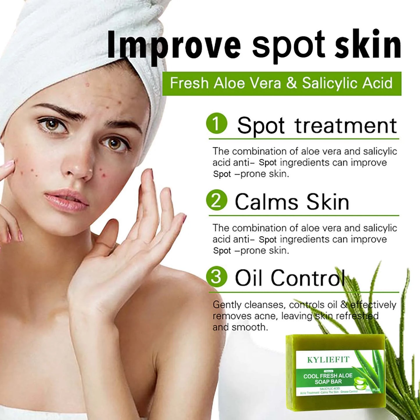 Aloe Vera Soap Bar for All Skin Types, Reduce Black Spots, Lightening, Oil Control